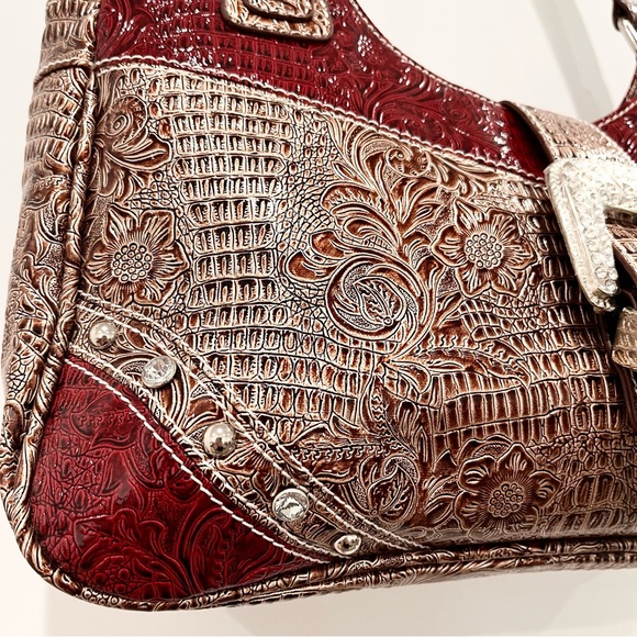 P&G Western Red & Gold w/Rhinestone Accents Shoulder Bag NWT - Picture 2 of 16